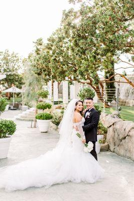 Long tailored veil and train