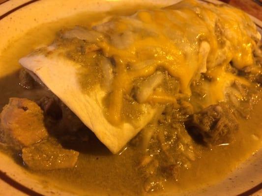 Chile Verde burrito, served by itself for a light dinner, no beans or rice tonight thank you.