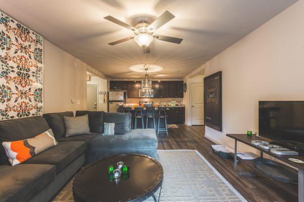 Our apartment homes are full furnished with a custom designed furniture package, unique lighting, and stainless steel appliances.