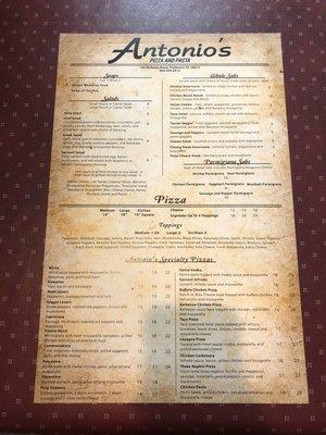 Front of menu