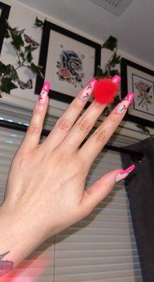 cherry pom-pom nails