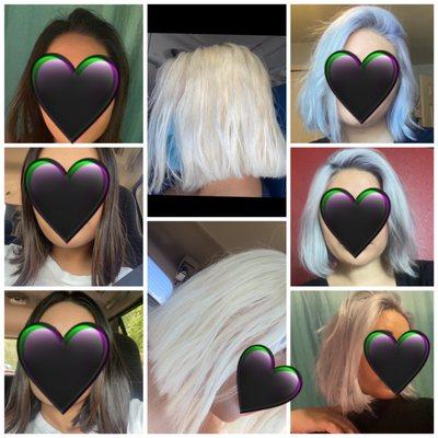 Process from black hair to platinum to silver.