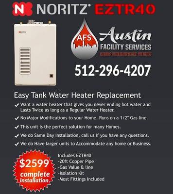 Special on a Noritz EZTR40 Tankless Water Heater Installation in Austin...This water heater is like the cadillac of Tankless Water Heaters