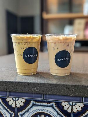 Left: iced golden eye, right: iced latte