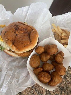 Western Burger and Fried Mushrooms