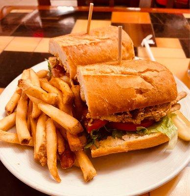 Soft shell crab Po' Boy with fries