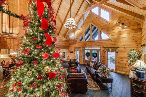 Log cabins make perfect Christmas homes.