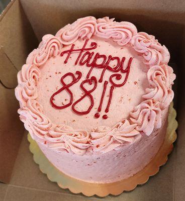 Strawberry Pink Champagne Cake kindly personalized (7inch $34.95, 2/3/24)