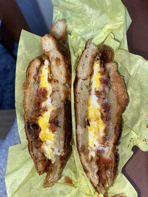 #3 Croissant breakfast sandwich with bacon, cheese, egg, & mayo