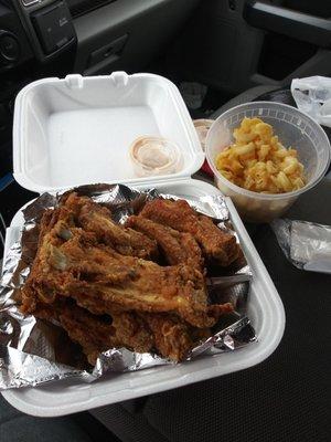 Fried ribs and mac and cheese