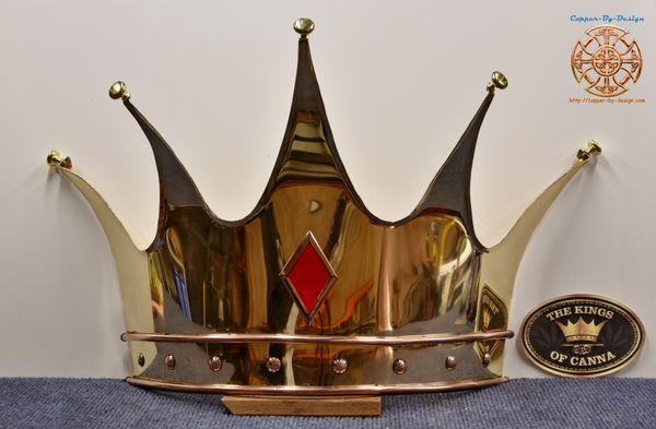 Kings Of Canna logo crown made with 32oz dark brass and copper accents coated it with a lacquer. Custom copper work by Copper By Design