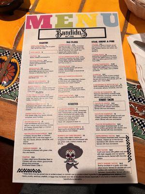 Front of the Menu