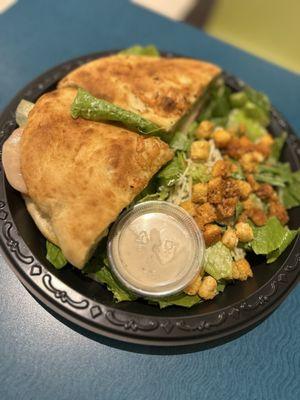 Garlic and Basil Chicken Sandwich and Cesar salad