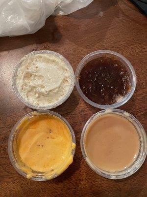 Garlic butter spicy mayo and different kinds of sauces