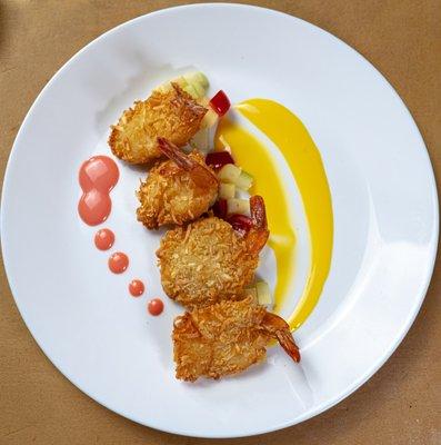 Coconut Shrimp served with Strawberry and Mango sauce.