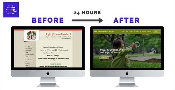 Before and after website designs in as little as 24 hours.