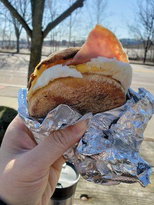 Ham, egg and cheese English muffin.