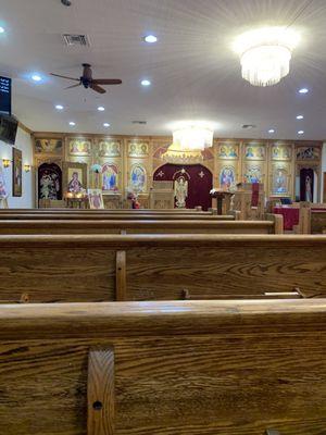 The iconostasis at the front