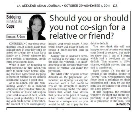 Evangeline Giron's weekly columns, Bridging Financial Gaps, which ran between April 2008 to April 2012 with the Los Angeles Asian Journal.