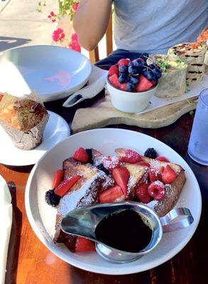 Breakfast burrito, French toast, and banana nut bread