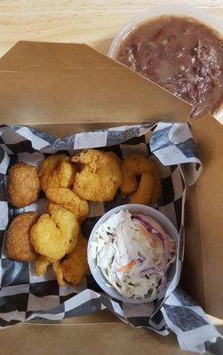 Shrimp box, no fries, add red beans