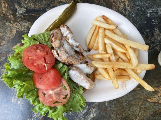 Grilled Chicken sandwich with a side of fries