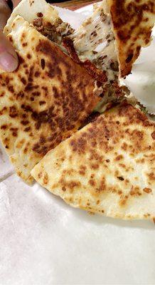 Asada quesadilla, extra cheese extra crispy