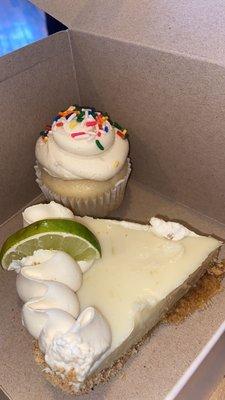 Key lime pie and a vanilla cupcake