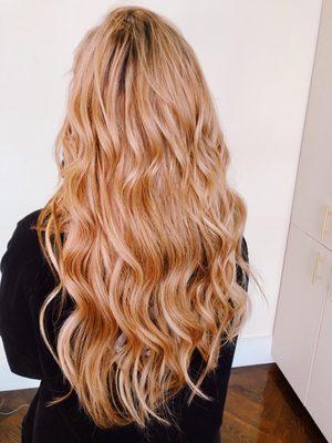 Rose Gold custom colored Handtied Method extensions