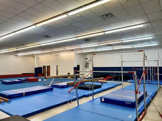 Brand new, state-of-the-art gymnastics equipment.