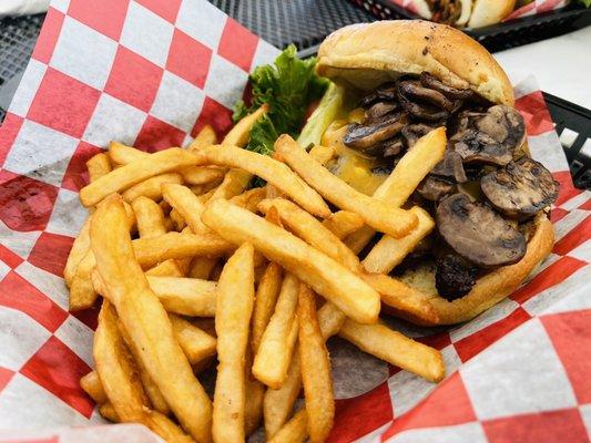 Hamburger and fries