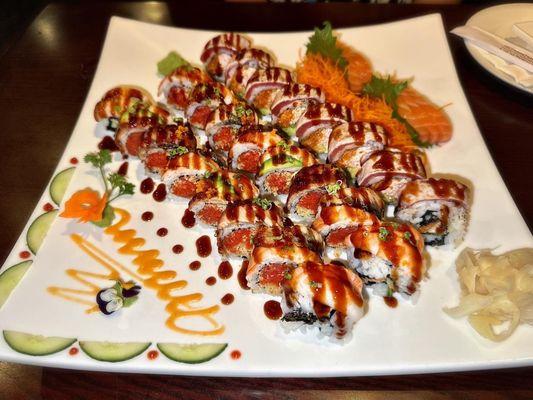 Umi 2 and chocolate city rolls with salmon sashimi