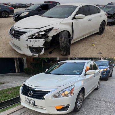 Nissan Altima before and after , front driver damage