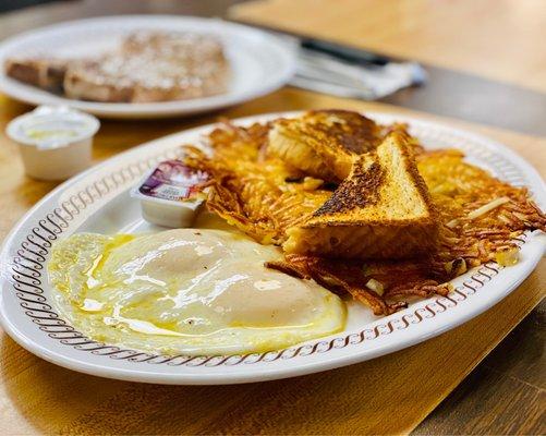 Hubby's T-bone & eggs hash brown with onions & Texas Toast! YUM!