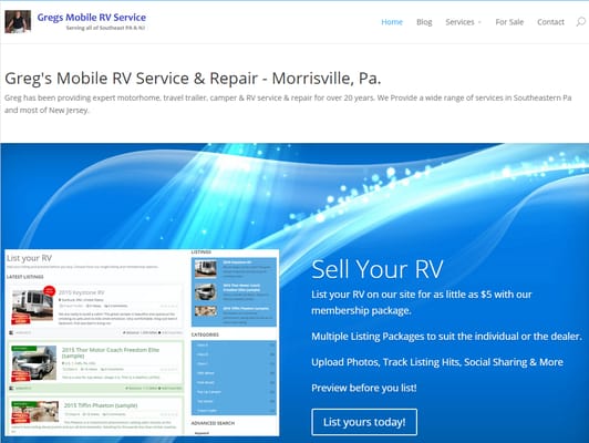 Greg's Mobile RV Service & Repair website.