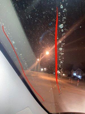 The line on the left is where my wiper originally stopped. The line on the right is where it stops after North Oak Car Care's "fix".