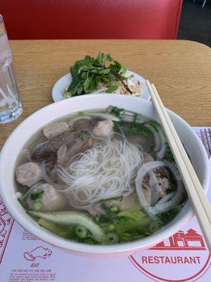 Combination rice noodle soup(pho). Very delicious.