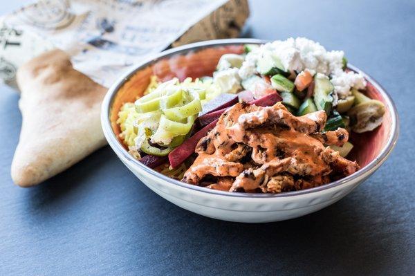 Our Honest Bowls provide you with ample quantity and variety, served with fresh baked Samoon bread alongside.