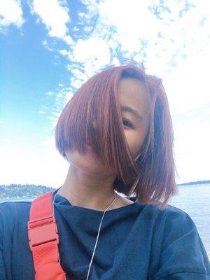 Strange bob cut, rose gold highlight