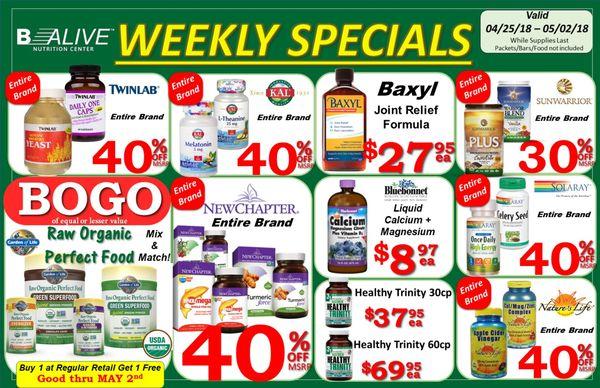 Weekly Specials 4/25 - 5/02. Have a great week everyone :)