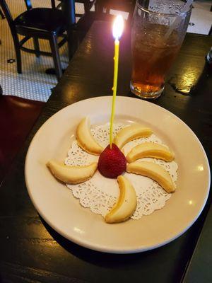 Complimentary birthday cookies with a candle