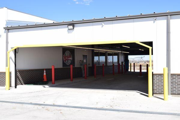 A photo of the interior of the drive-thru, showing two of the four lanes available.