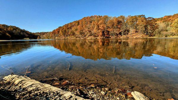 A view across the reservoir from the beach area