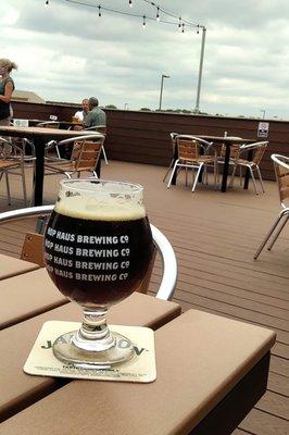 Dark beer on the rooftop patio - perfection.