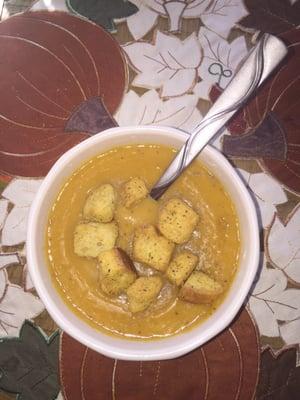 Homemade organic carnival squash soup I made from my October delivery!