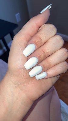 White gel acrylic set coffin shape $65 total