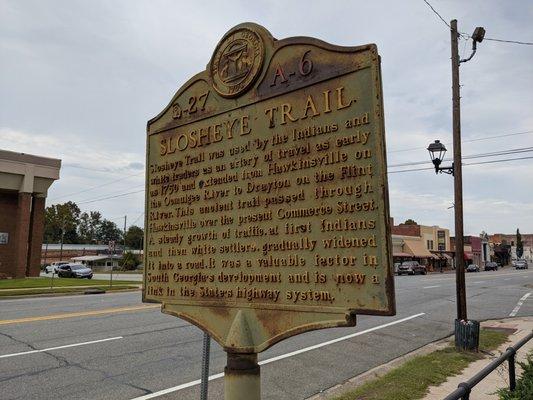 Slosheye Trail Historical Marker, Hawkinsville