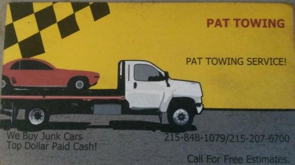 Your car need to be towed to us? We partner with Pat Towing Service.