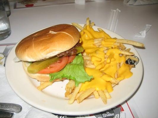 Single cheeseburger with cheese fries