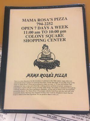 Mama Rosas Menu